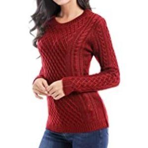 Burgundy Diamond Cable Knit Crew Neck Long Sleeve Sweater Size M